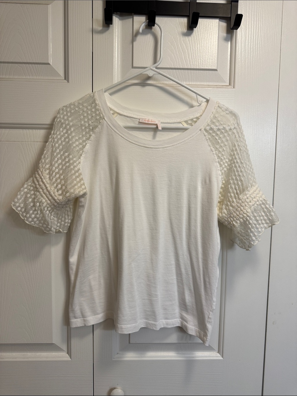 See By Chloé White Short-Sleeve Top with Textured Puff Sleeves
